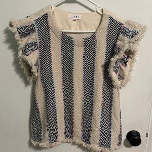 0077 THML‎ Cream and Black Geometric Blouse womens size small